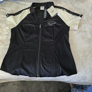 Harley-Davidson Black and Cream Zip-Up Shirt